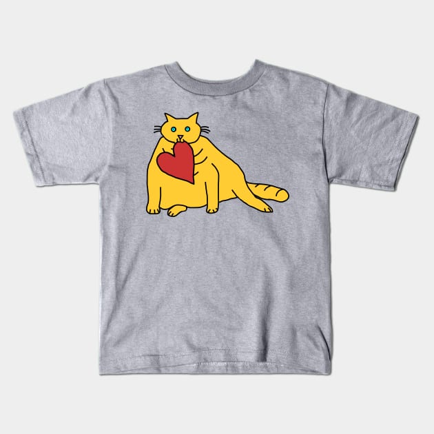 Chonk Cat with Love Heart on Valentines Day Kids T-Shirt by ellenhenryart